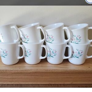 Vintage Corelle Corning Ware Rosemarie Coffee Cups Mugs Pink Tulip Set of 8